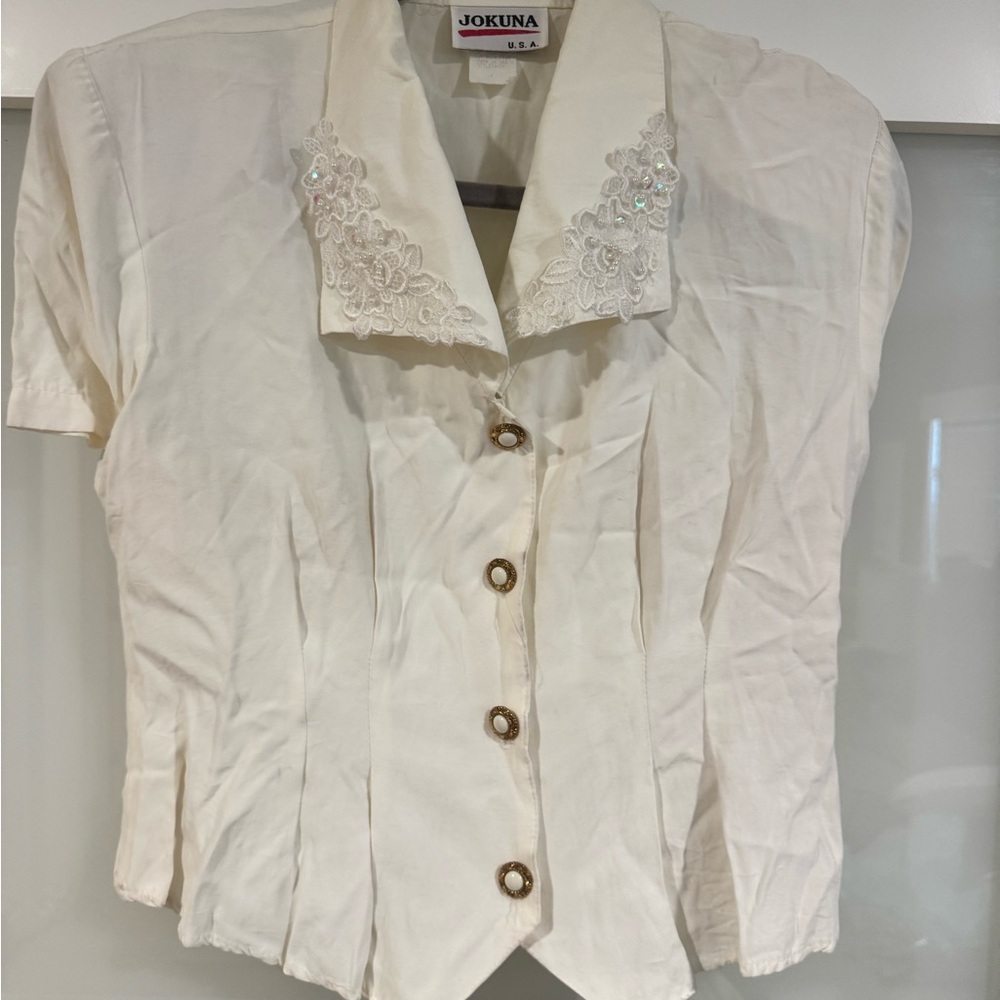 Women's Cream vintage Short Sleeve blouse
